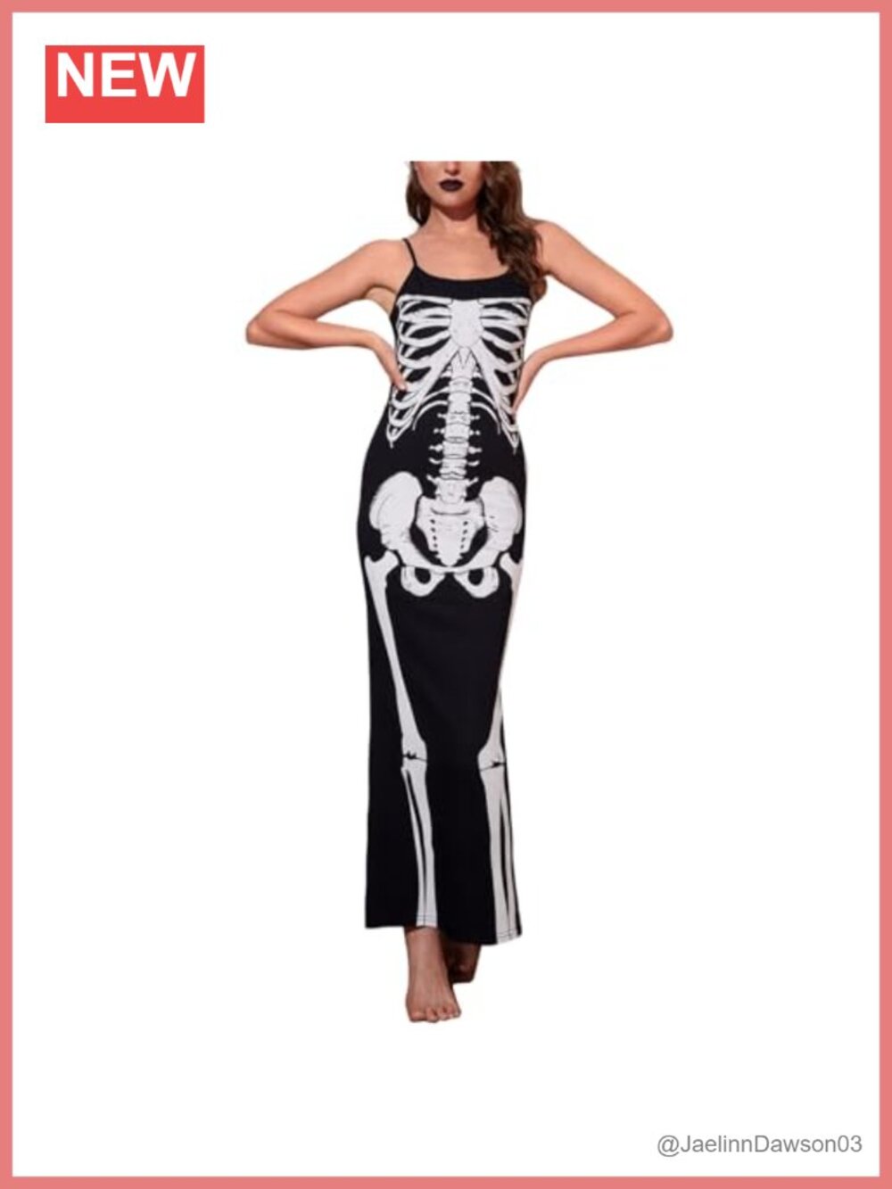 TICIFEN Skeleton Print Bodycon Maxi Dress Spaghetti Strap Backless